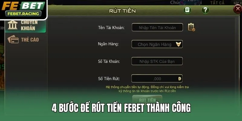 4 bước để rút tiền Febet thành công